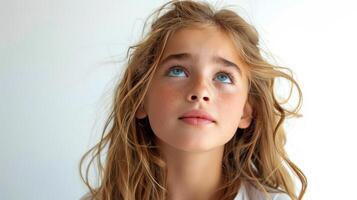 Jeune fille avec longue cheveux et bleu yeux photo