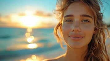 proche en haut portrait de femme avec bleu yeux photo