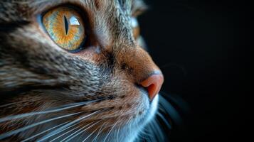 proche en haut de une chats visage avec Jaune yeux photo