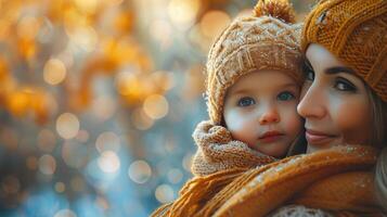 femme et enfant portant chaud Vêtements photo