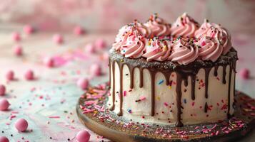 blanc gâteau avec rose Glaçage et arrose photo