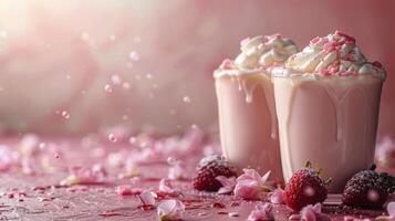 deux milkshakes avec fouetté crème et des fraises photo