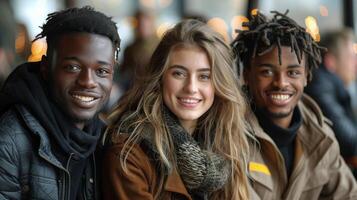 Trois gens souriant et posant pour une image photo