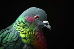 mystique portrait de col rose vert Pigeon dans studio, photo