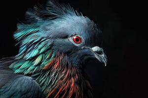 mystique portrait de nicobar Pigeon permanent dans petit racine dans studio, photo