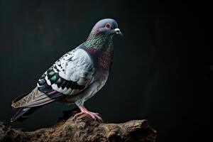 une Pigeon permanent sur petit racine, copie espace sur droite, photo