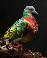 mystique portrait de col rose vert Pigeon dans studio, photo