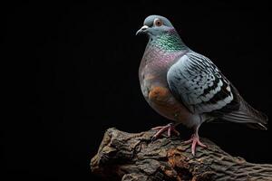 une Pigeon permanent sur petit racine, copie espace sur droite, photo