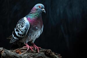 une Pigeon permanent sur petit racine, copie espace sur droite, photo