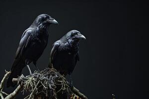 une couple de corbeaux permanent dans studio photo