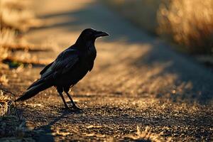 le corbeaux rester sur le sol photo