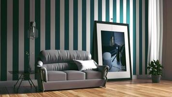 intérieur de chambre moderne avec chambre à la menthe. rendu 3D photo