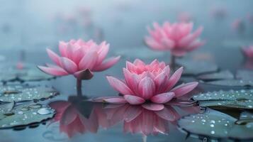 deux blanc l'eau fleurs de lys flottant sur une corps de l'eau photo