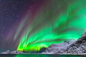 magnifique aurore la nature éblouissant lumière spectacle des peintures le nuit ciel avec magnifique couleurs, captivant spectateurs à l'échelle mondiale dans admiration photo