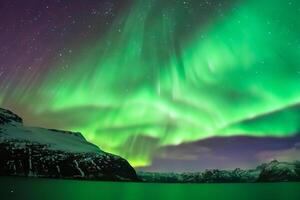 magnifique aurore la nature éblouissant lumière spectacle des peintures le nuit ciel avec magnifique couleurs, captivant spectateurs à l'échelle mondiale dans admiration photo