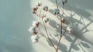 proche en haut de coton fleurs sur blanc Contexte photo