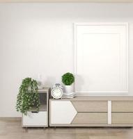 maquette de meuble dans le salon zen sur fond de mur blanc, rendu 3d photo