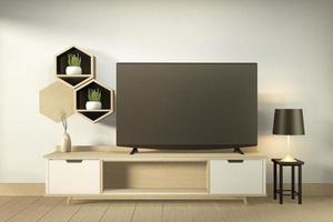 meuble de télévision dans une pièce vide moderne japonaise - style zen, designs minimaux. rendu 3D photo