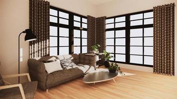 salon de style moderne avec mur blanc sur parquet et fauteuil canapé sur tapis. rendu 3D