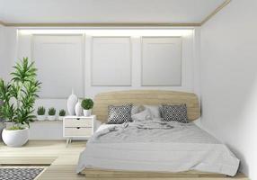 Chambre à coucher hôtel en bois design zen japonais avec lumière cachée sur fond de mur blanc. rendu 3d photo