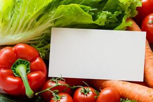 magnifique maquette carte avec des légumes Contexte une Frais éclater de Couleur et saveur, parfait pour mettant en valeur frais de la ferme produire et inspirant en bonne santé en mangeant habitudes photo