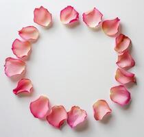 cercle de rose fleurs sur blanc surface photo