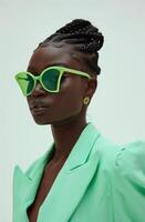 femme portant néon vert des lunettes de soleil et vert veste photo