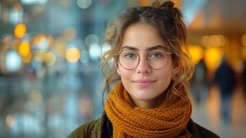 femme portant des lunettes et écharpe photo