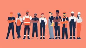 un image de une groupe de ouvriers portant uniformes avec le entreprise logo représentant le positif impact de relocalisation sur emploi création et économique croissance pour cette spécifique marque photo