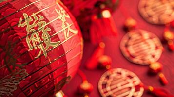 une traditionnel chinois calligraphie pièce avec auieux phrases et symboles représentant bien vœux pour le Nouveau année photo