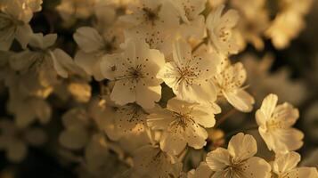 le fermer révèle une pléthore de délicat blanc fleurs couvrant une Cerise arbre. le pétales sont légèrement ébouriffé création une doux et capricieux regarder. dans le centre de eac photo