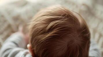 le doux cheveux sur une nouveau-nés symbolisant leur vulnérabilité dans le monde. photo