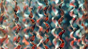 dans cette image une agrandie vue de une à base d'ADN nanostructure révèle une répéter hélicoïdal modèle évoquant le iconique double hélix structure de ADN. le régularité et symétrie photo