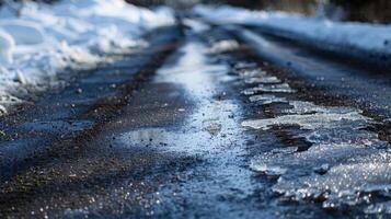 glacé patchs sur routes et allées progressivement disparaître fabrication façon pour sûr et clair chemins photo