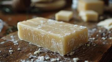 une bloquer de difficile fromage sur une en bois Coupe planche avec Romarin photo