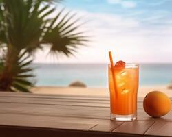 une rafraîchissant boisson sur une ensoleillé plage journée photo