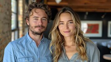 une homme et une femme permanent suivant à chaque autre photo