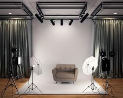 studio big - studio de cinéma moderne avec écran blanc. rendu 3D photo