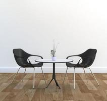 deux chaises et table à manger, parquet et mur blanc. rendu 3D photo