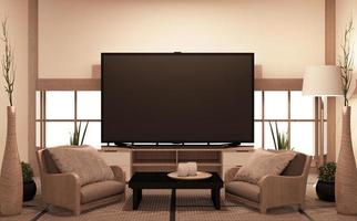meuble en bois de style japonais et tv sur meuble en bois dans la chambre style japonais.3d rednering photo