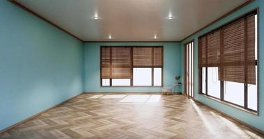 salle vide à la menthe, design d'intérieur de plancher en bois. rendu 3d photo
