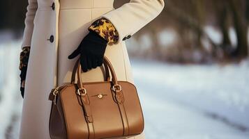 mode, accessoire et style, l'automne hiver vêtements pour femmes Vêtements collection, femme portant élégant vêtements, gants et Sac à main, Anglais campagne Regardez photo