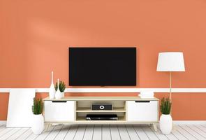 meuble tv dans une chambre moderne orange, designs minimaux, style zen. rendu 3D photo