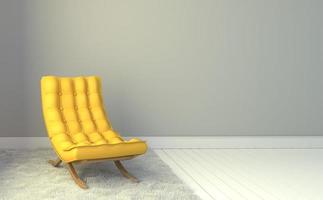 chaise en cuir jaune - intérieur de la chambre sur fond de mur blanc. rendu 3D photo