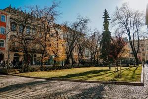 parc d'automne. rues de lviv dans le centre-ville. journée ensoleillée photo