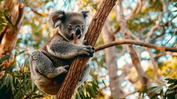 australien koala ours dans eucalyptus arbre. concept de faune, marsupial animal, nature, australien faune, mignonne koala joey photo