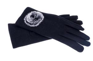 gants noirs pour femmes en textile avec décoration en fourrure.