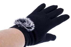 gants noirs pour femmes en textile avec décoration en fourrure.