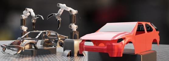 service de traitement de la production automobile en usine robot de haute technologie robotique ai bras de contrôle robot à main artificiel pour la technologie automobile dans le garage avec cyborg à main technologique photo