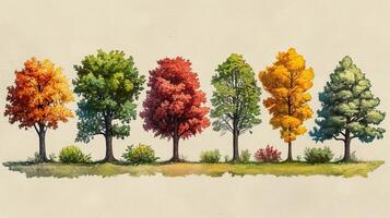 un contour illustration de différent les types de des arbres. photo